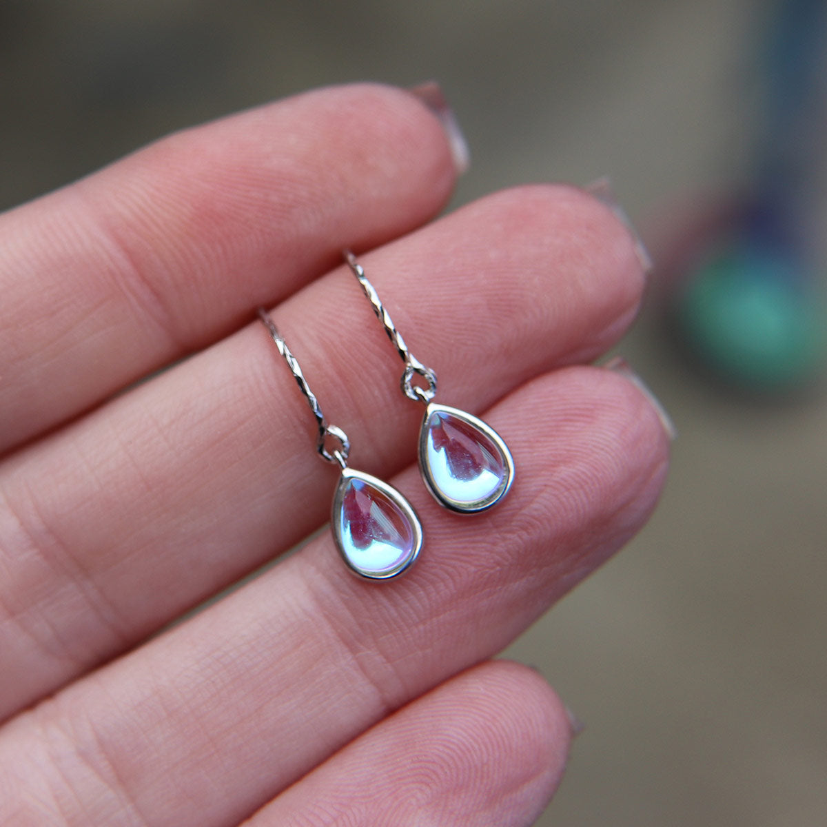 Faux Moonstone dangle earrings in 925 Sterling Silver image 1