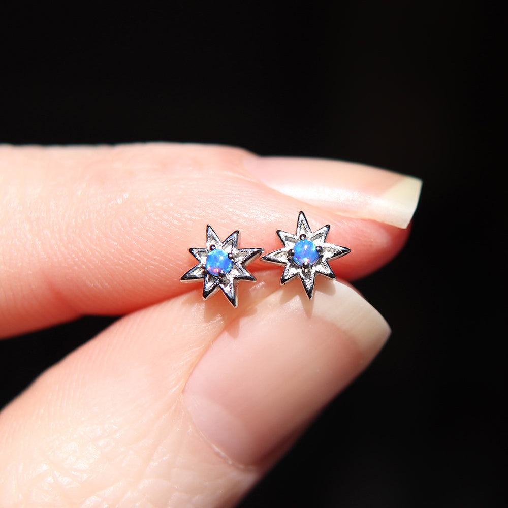 Blue opal starburst stud earrings in 925 Sterling Silver image 4
