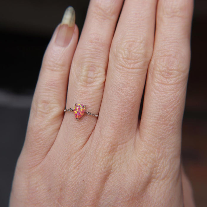 Pink Fire Opal adjustable chain ring in 925 Sterling Silver image 2
