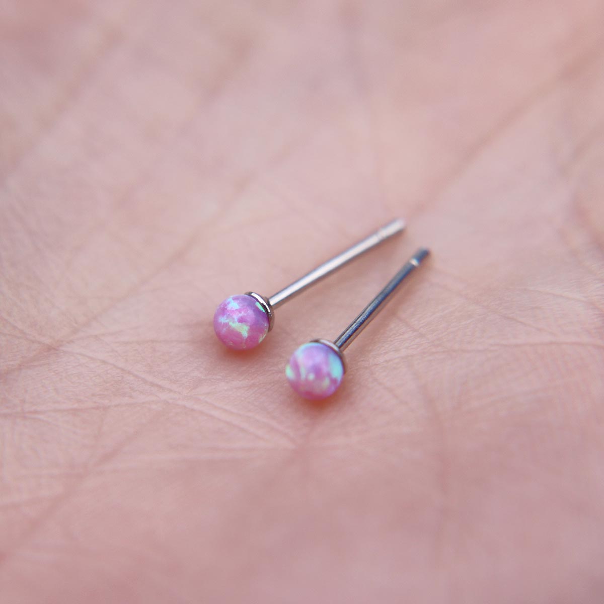 Pink Faux Fire Opal stud earrings in 925 Sterling Silver image 1