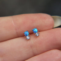Blue opal and zircon stud earrings in 925 Sterling Silver image 0