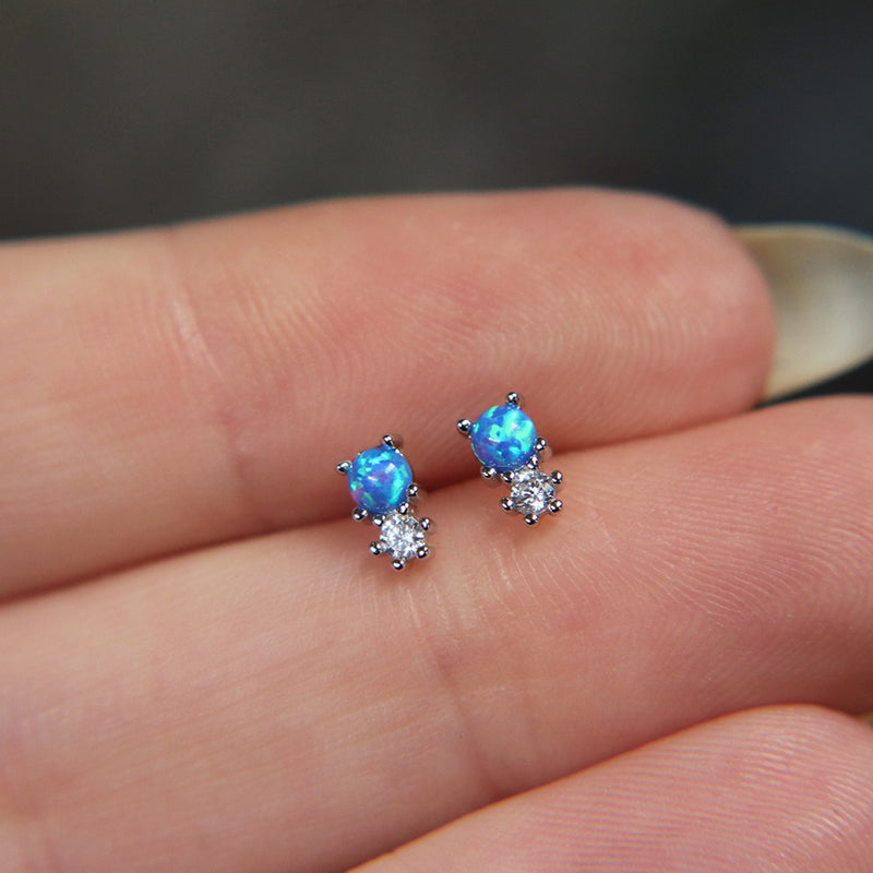 Blue opal and zircon stud earrings in 925 Sterling Silver image 0