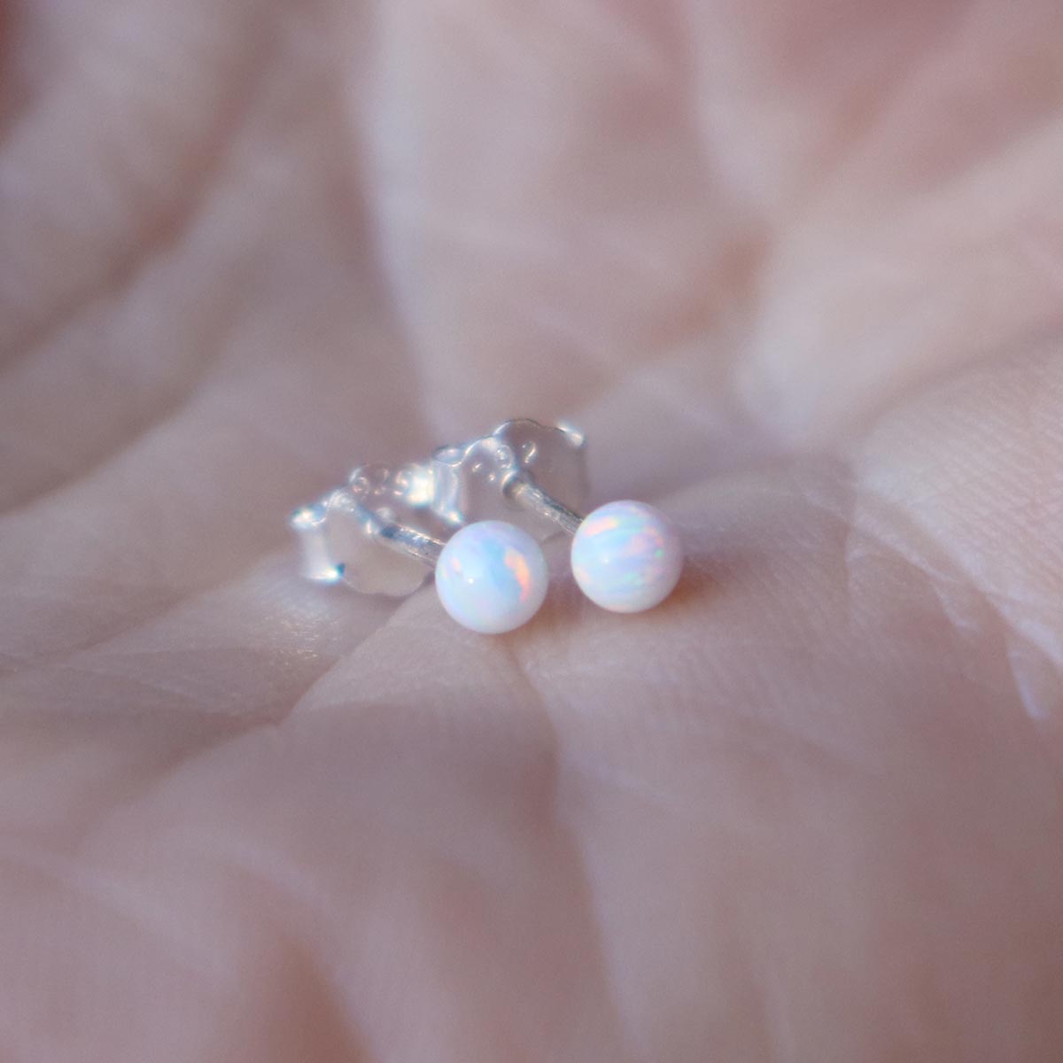 White Faux Fire Opal stud earrings in 925 Sterling Silver image 0