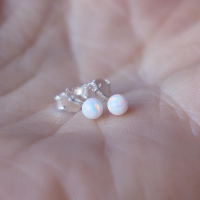 White Faux Fire Opal stud earrings in 925 Sterling Silver image 0