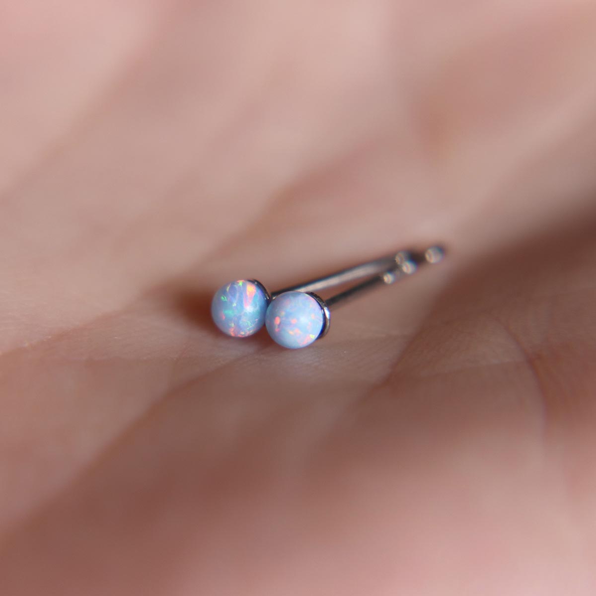 Light Blue Faux Fire Opal stud earrings in 925 Sterling Silver image 2