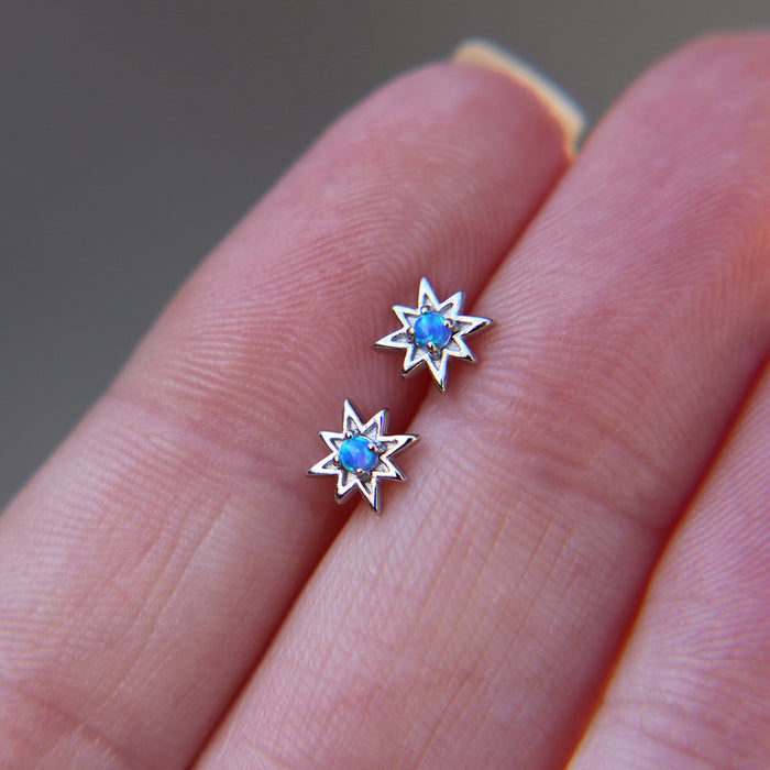 Blue opal starburst stud earrings in 925 Sterling Silver image 0
