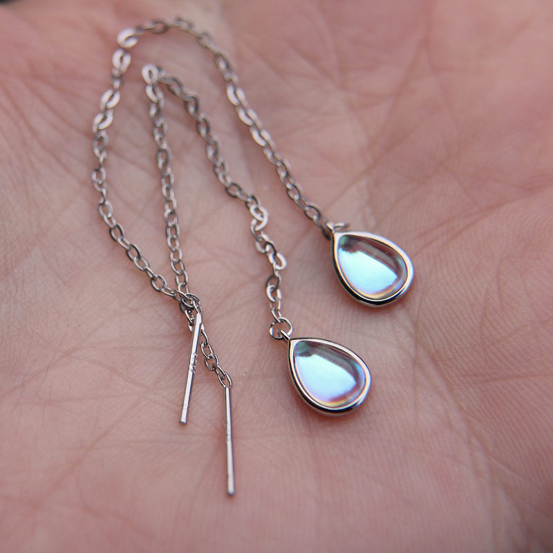 Faux Moonstone threader earrings in 925 Sterling Silver image 0