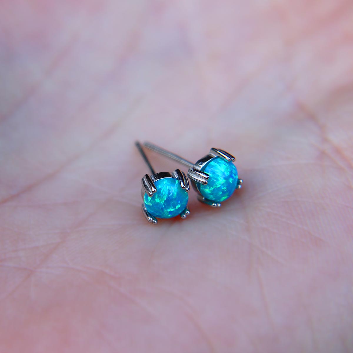 Blue Faux Fire Opal stud earrings in 925 Sterling Silver image 1