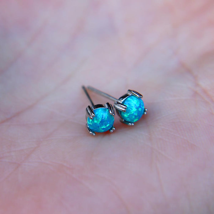 Blue Faux Fire Opal stud earrings in 925 Sterling Silver image 1