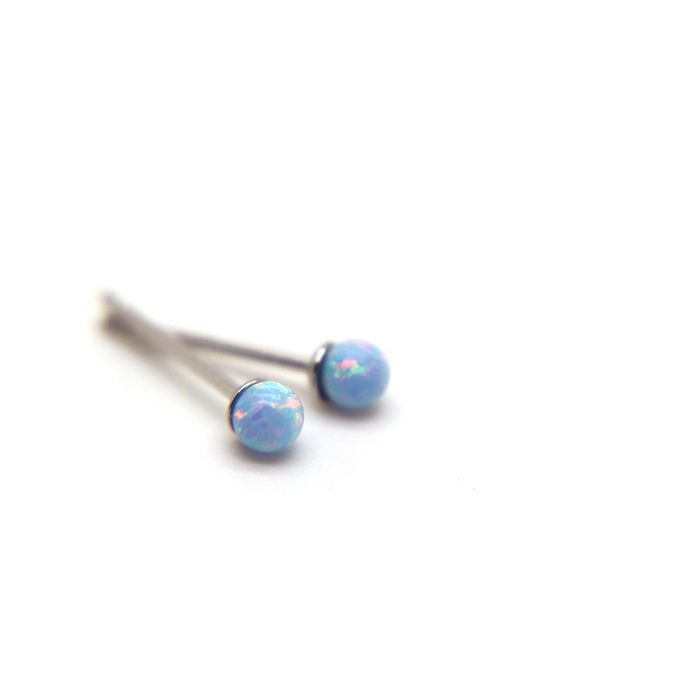 Light Blue Faux Fire Opal stud earrings in 925 Sterling Silver image 1