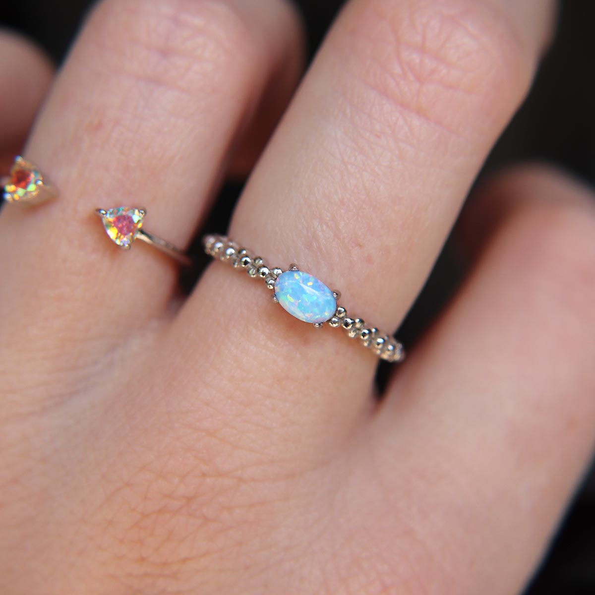 Light Blue Faux Fire Opal ring in 925 Sterling Silver image 1
