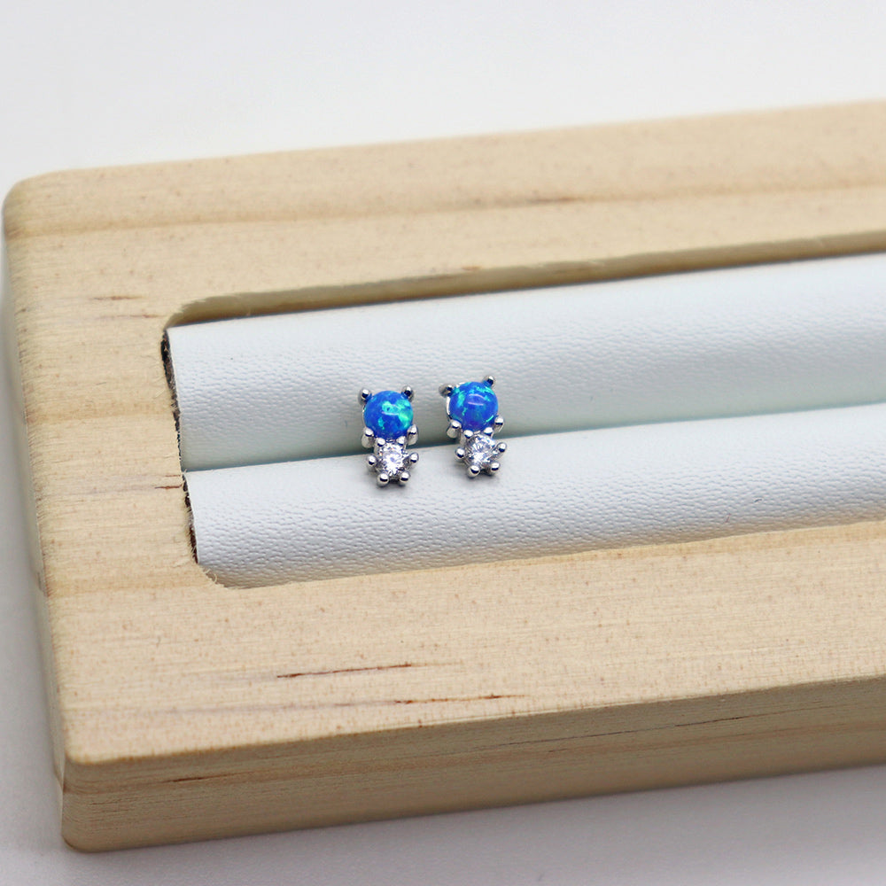 Blue opal and zircon stud earrings in 925 Sterling Silver image 1