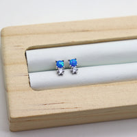 Blue opal and zircon stud earrings in 925 Sterling Silver image 1