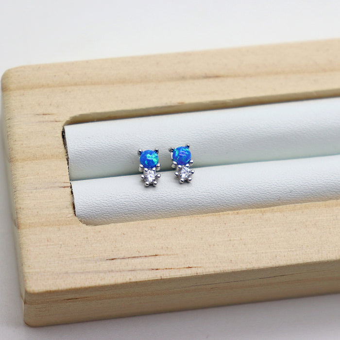 Blue opal and zircon stud earrings in 925 Sterling Silver image 1