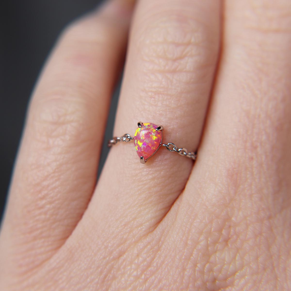 Pink Fire Opal adjustable chain ring in 925 Sterling Silver image 0