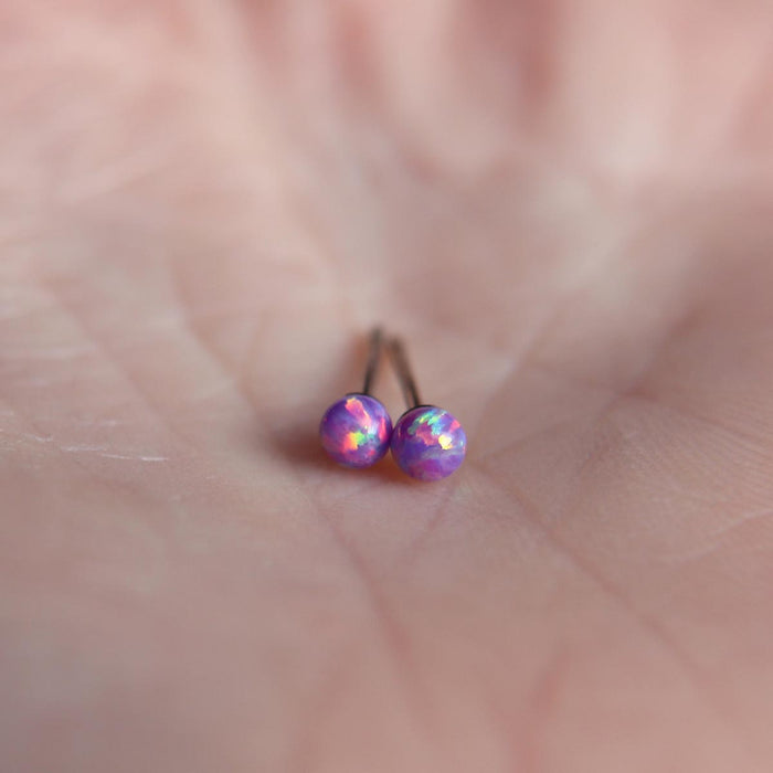 Purple Faux Fire Opal stud earrings in 925 Sterling Silver image 1