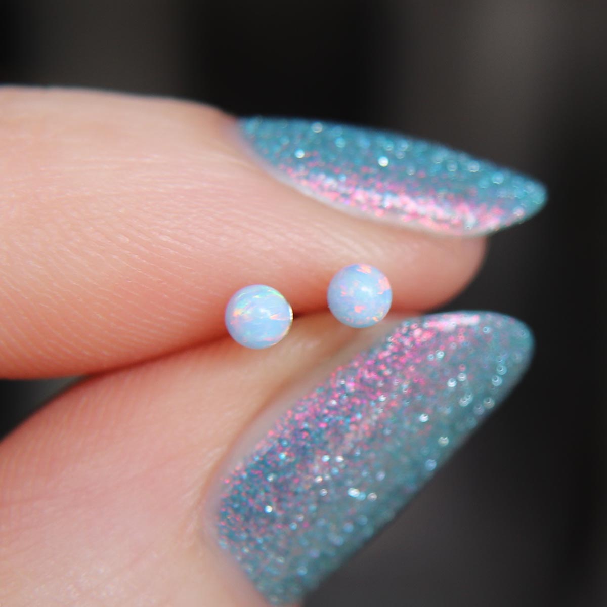 Light Blue Faux Fire Opal stud earrings in 925 Sterling Silver image 0