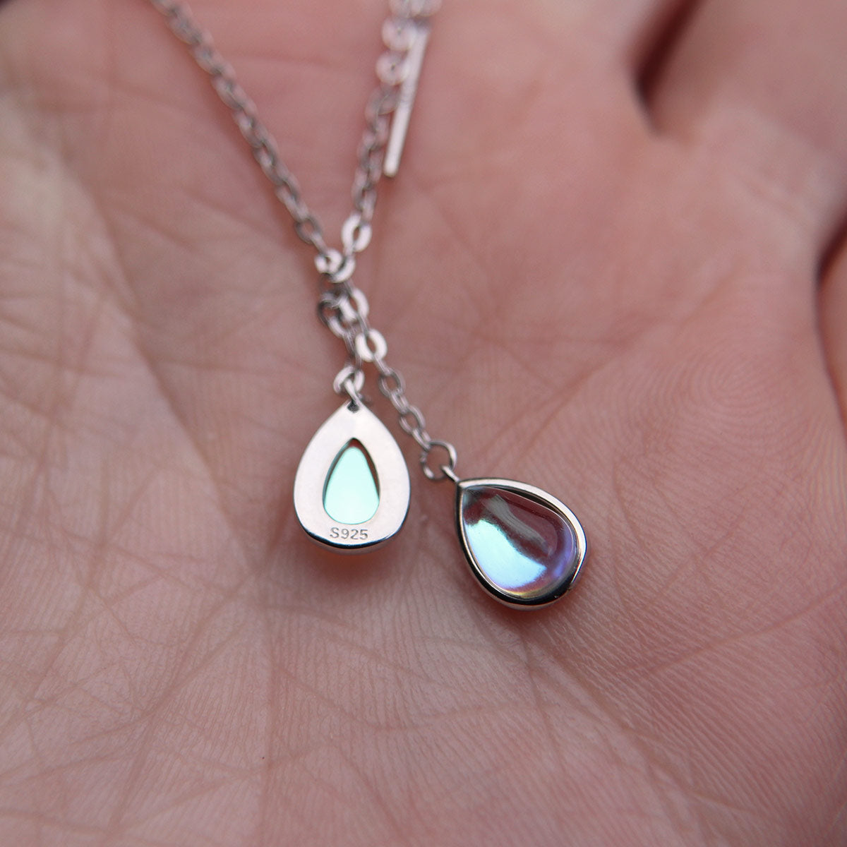 Faux Moonstone threader earrings in 925 Sterling Silver image 1