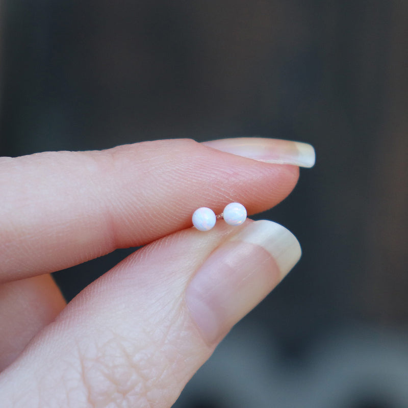 White Faux Fire Opal stud earrings in 925 Sterling Silver image 2