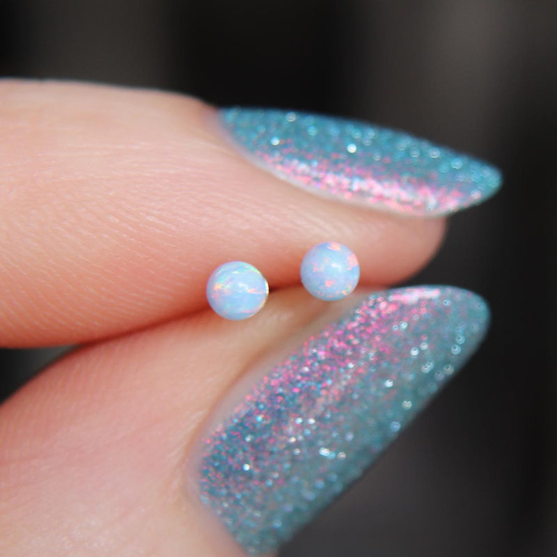 Light Blue Faux Fire Opal stud earrings in 925 Sterling Silver image 4