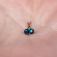 Dark Green Faux Fire Opal stud earrings in 925 Sterling Silver image 1