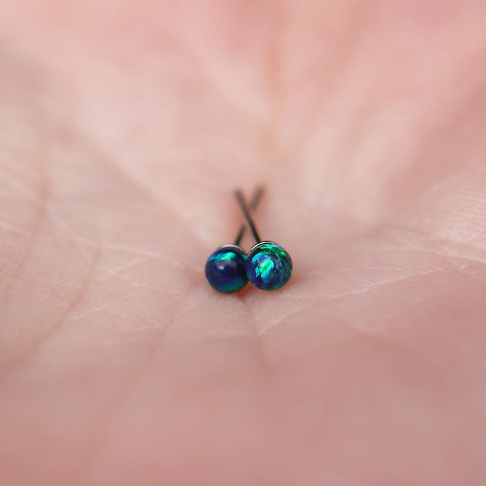 Dark Green Faux Fire Opal stud earrings in 925 Sterling Silver image 1