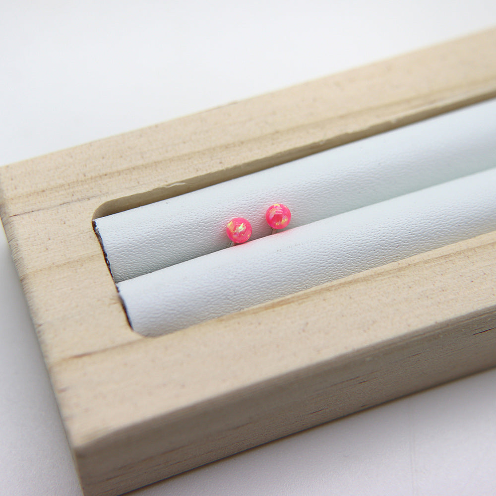 Bright Pink Faux Fire Opal stud earrings in Sterling Silver