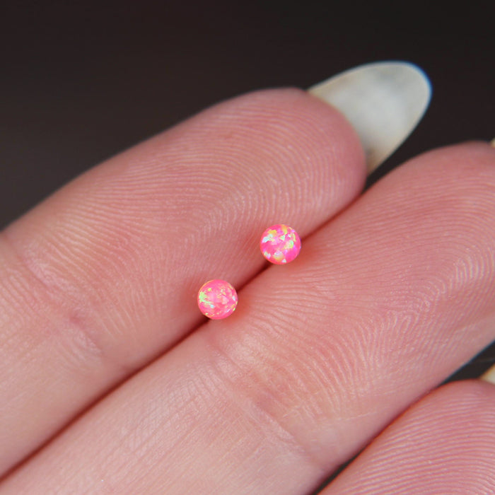 Bright Pink Faux Fire Opal stud earrings in Sterling Silver
