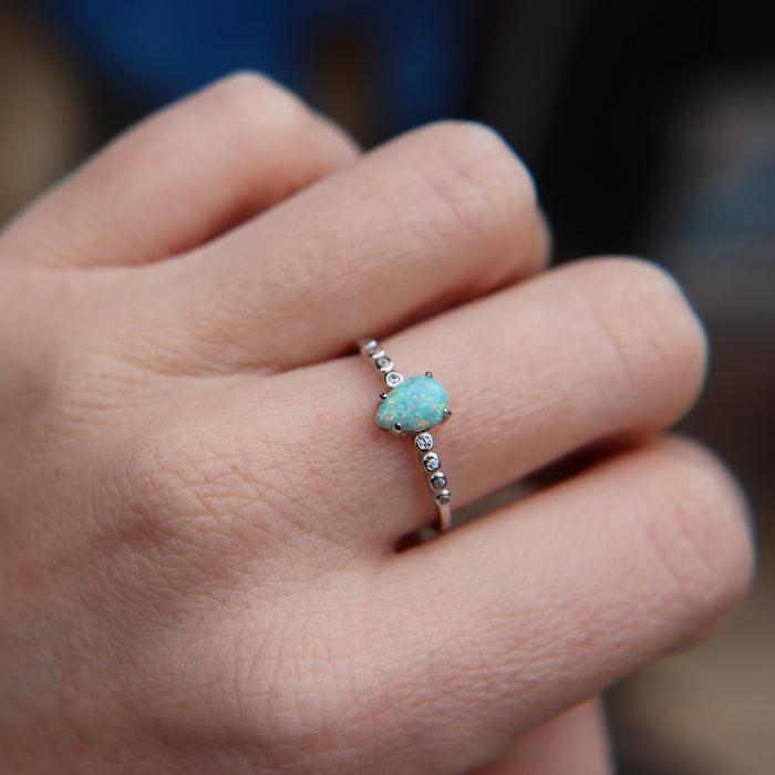 Turquoise Fire Opal ring in 925 Sterling Silver