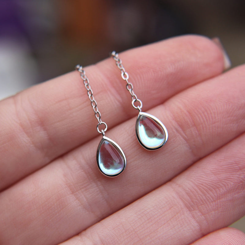 Faux Moonstone threader earrings in 925 Sterling Silver image 2