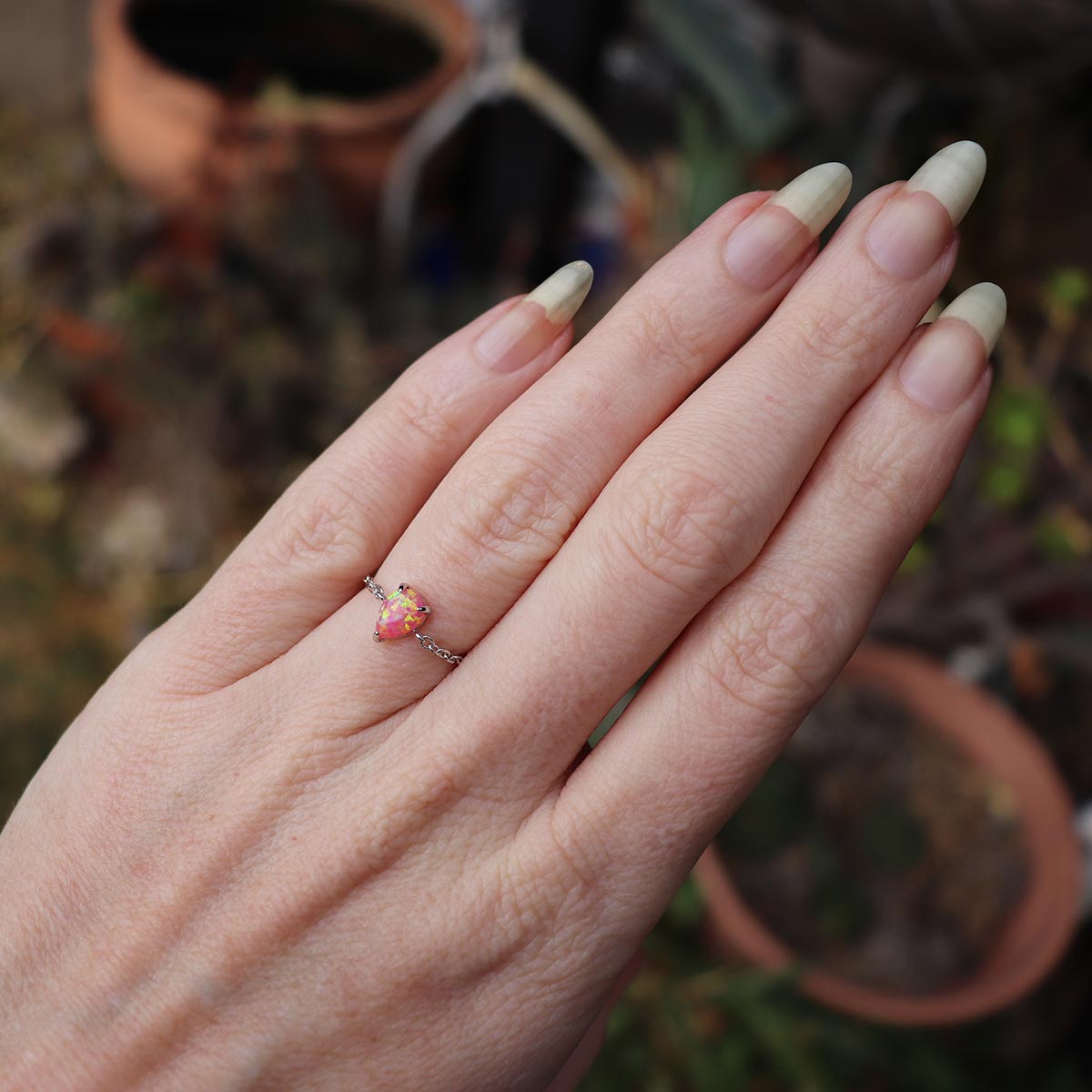 Pink Fire Opal adjustable chain ring in 925 Sterling Silver image 3