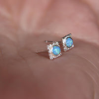 Blue Faux Fire Opal square stud earrings in 925 Sterling Silver image 1