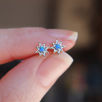 Blue opal starburst stud earrings in 925 Sterling Silver image 5