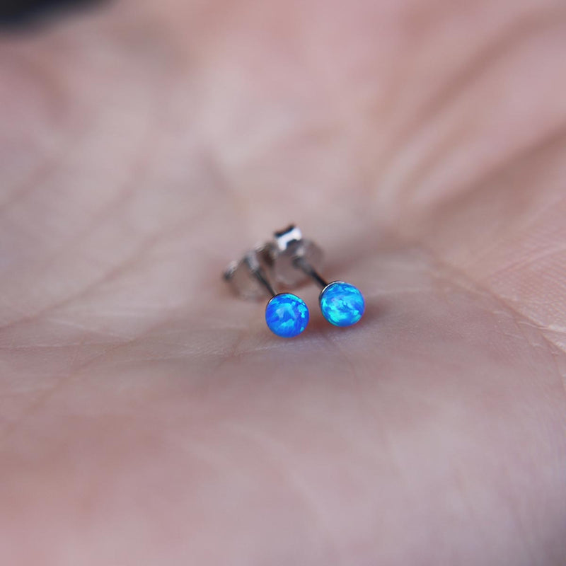 Blue Faux Fire Opal stud earrings in 925 Sterling Silver image 1