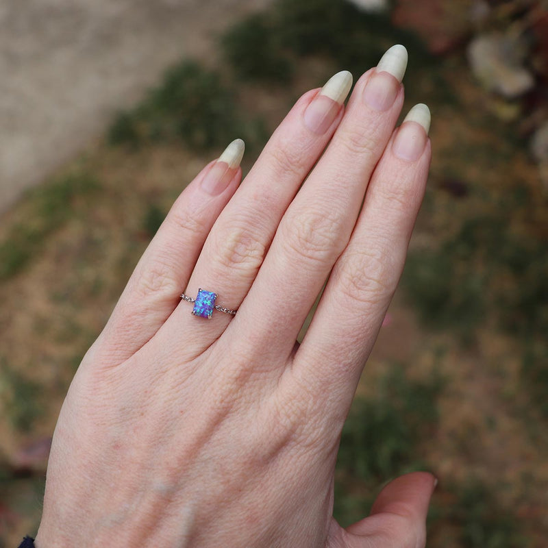 Purple Fire Opal chain ring in 925 Sterling Silver image 2