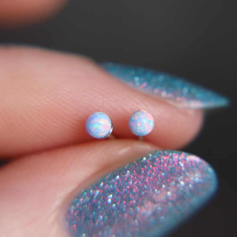 Light Blue Faux Fire Opal stud earrings in 925 Sterling Silver image 3