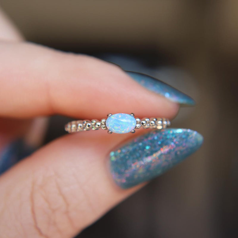 Light Blue Faux Fire Opal ring in 925 Sterling Silver image 2