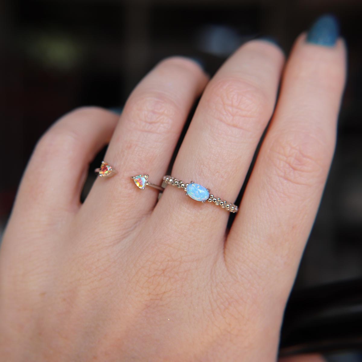 Light Blue Faux Fire Opal ring in 925 Sterling Silver image 3