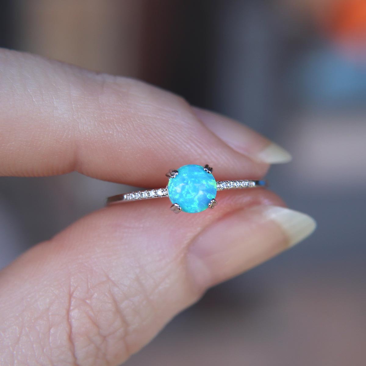 Blue Faux Fire Opal ring in 925 Sterling Silver image 2